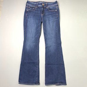 American Eagle Kick Boot Jeans Size 4 Short Bootcut Dark Wash Equestrian Western